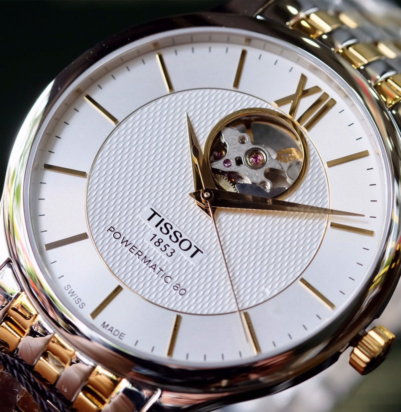Tissot Tradition Powermatic 80 Open Heart Silver Dial Two Tone Steel Strap Watch For Men - T063.907.22.038.00 Buy Now By Tissot