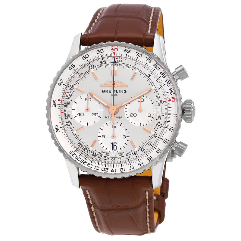 Shop Breitling Navitimer B01 Chronograph 41 White Dial Brown Leather Strap Watch for Men - AB0139211G1P1 in USA
