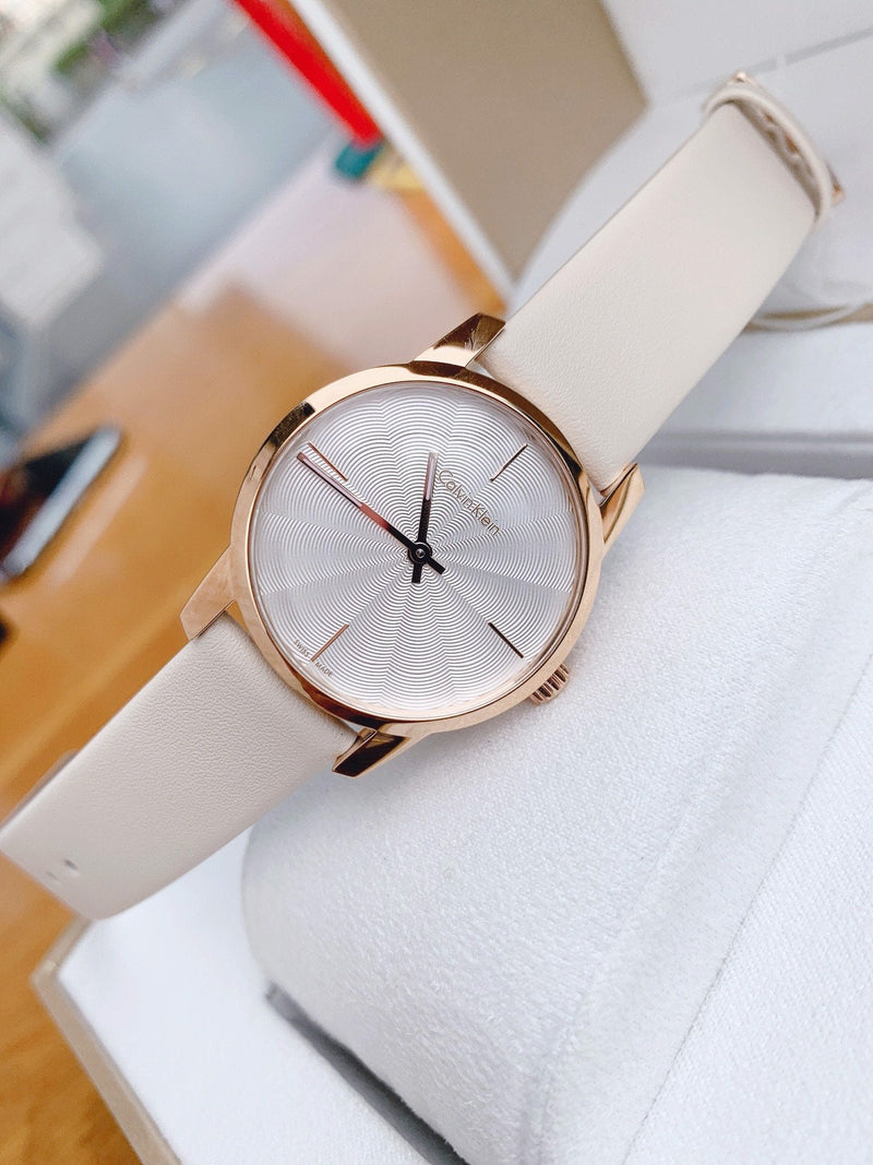 Calvin Klein City Silver Dial White Leather Strap Watch for Women - K2G236X6 Buy Now By Calvin Klein