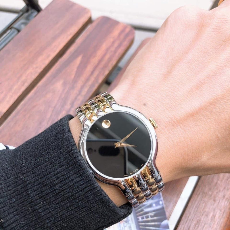 Shop Movado Veturi Quartz Black Dial Two Tone Steel Strap Watch for Men - 0606932 in USA