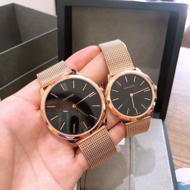 Calvin Klein Minimal Black Dial Rose Gold Mesh Bracelet Watch for Men - K3M2162Y Buy Now By Calvin Klein