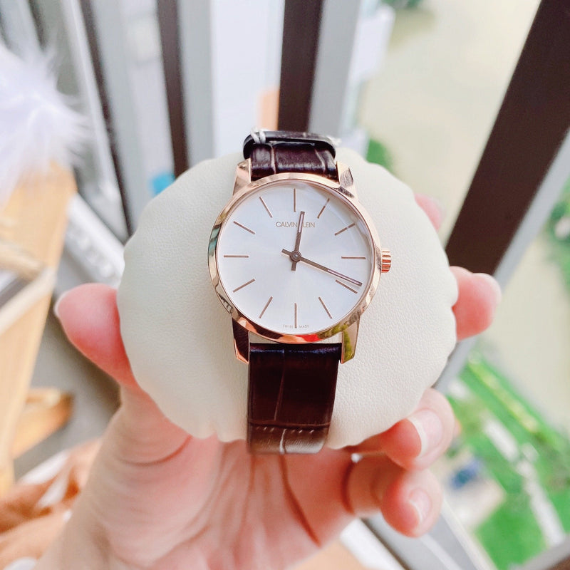 Calvin Klein City White Mother of Pearl Dial Brown Leather Strap Watch for Women - K2G23620 Buy Now By Calvin Klein