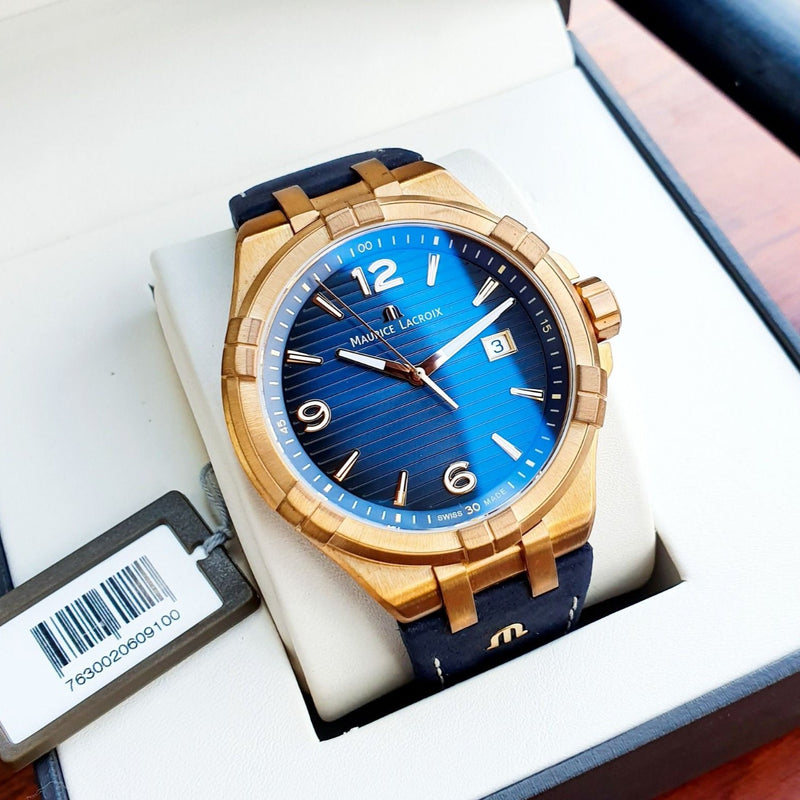 Maurice Lacroix Aikon Limited Edition Blue Dial Blue Leather Strap Watch For Men - AI6008-BRZ01-420-1 Buy Now By Maurice Lacroix