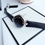 Shop Gucci Diamantissima Diamonds Black Dial Black Leather Strap Watch For Women - YA141403 in USA