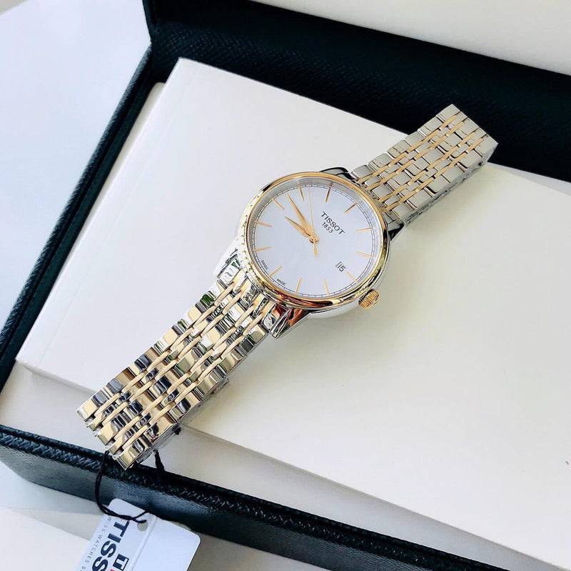 Tissot T Classic Carson Quartz White Dial Two Tone Steel Strap Watch for Men - T085.410.22.011.00
