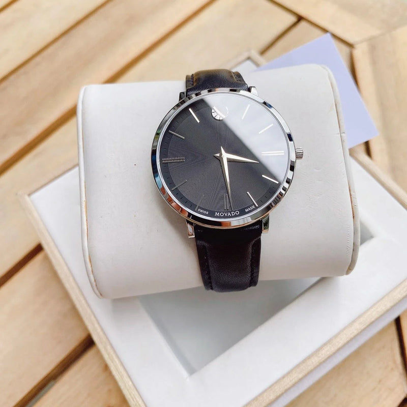 Movado Ultra Slim Black Dial Black Leather Strap Watch For Women - 0607090 Buy Now By Movado