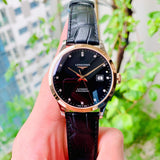 Longines Record Black Dial Black Leather Strap Watch for Men - L2.821.5.57.2 Buy Now By Longines