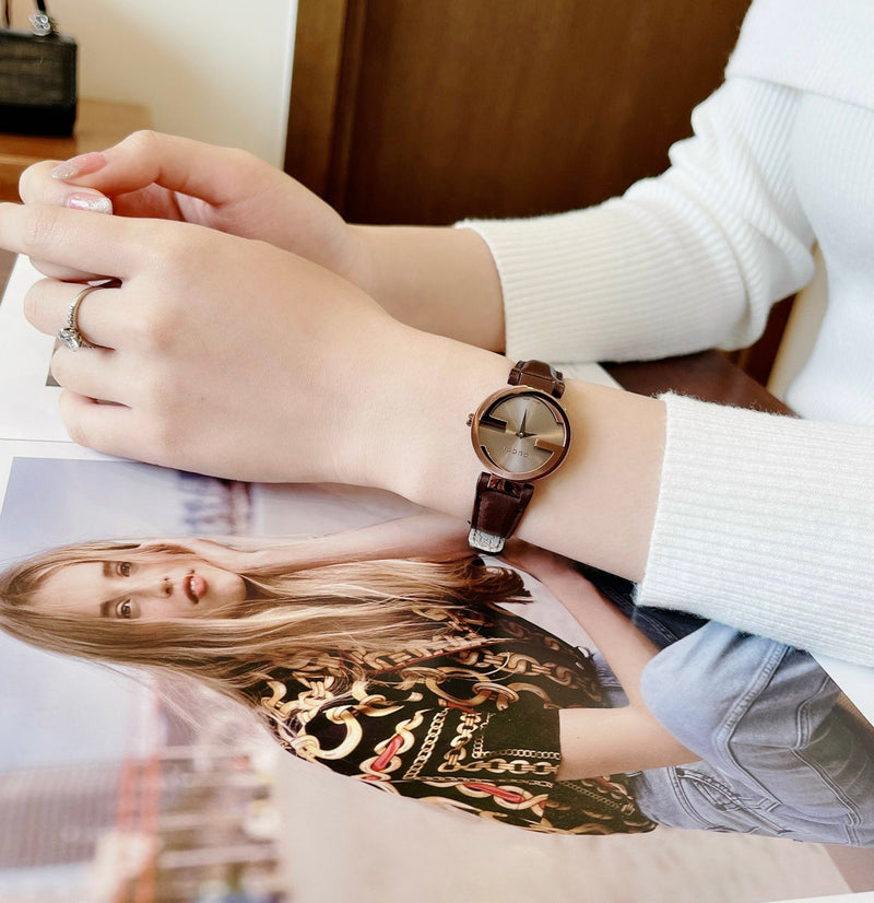 Gucci Interlocking Iconic Brown Dial Brown Leather Strap Watch For Women - YA133207 Buy Now By Gucci