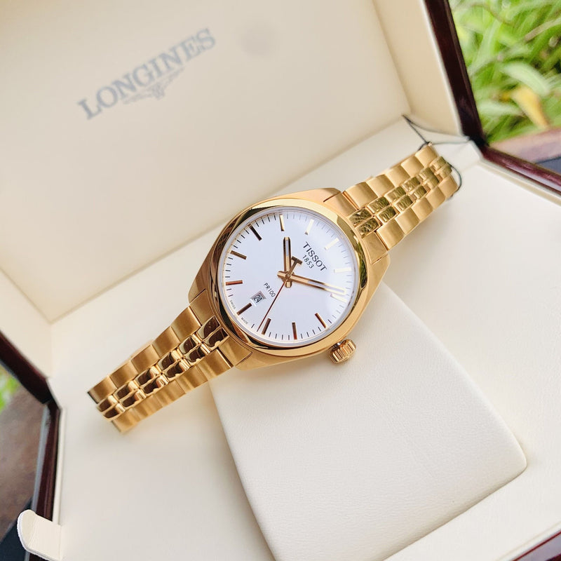 Tissot T Classic PR 100 Lady White Dial Gold Steel Strap Watch for Women - T101.210.33.031.00 Buy Now By Tissot