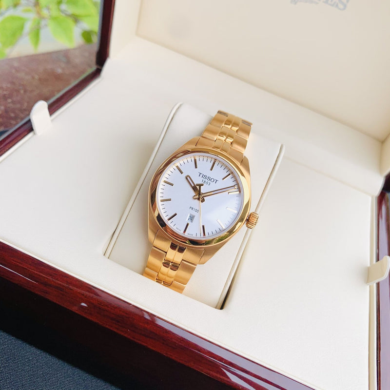 Tissot T Classic PR 100 Lady White Dial Gold Steel Strap Watch for Women - T101.210.33.031.00 Buy Now By Tissot