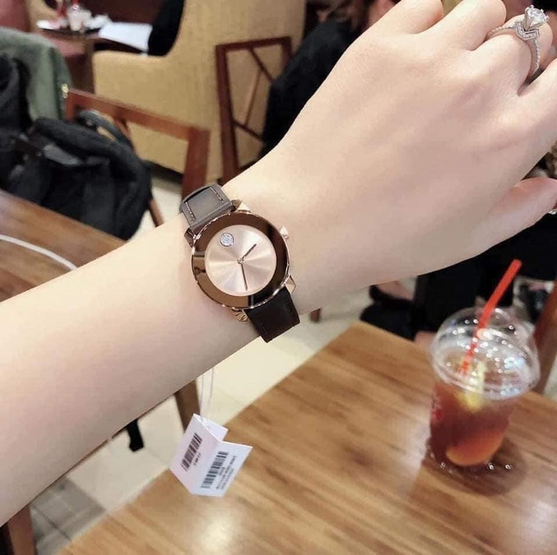 Shop Movado Bold Rose Gold Dial Brown Leather Strap Watch For Women - 3600438 in USA