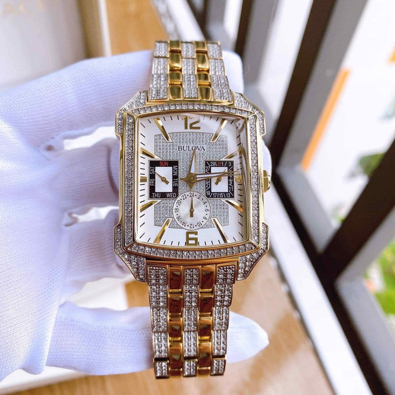 Bulova Crystal Chronograph White Dial Two Tone Steel Strap Watch for Men - 98C109 Buy Now By Bulova