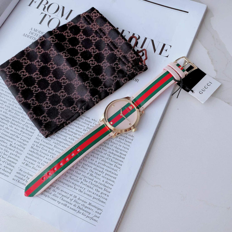 Gucci G Timeless Quartz Pink Dial Three Tone Leather Strap Watch For Women - YA1264118 Buy Now By Gucci