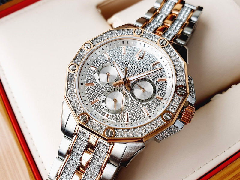 Bulova Octova Crystal Silver Dial Two Tone Steel Strap Watch for Men - 98C133 Buy Now By Bulova
