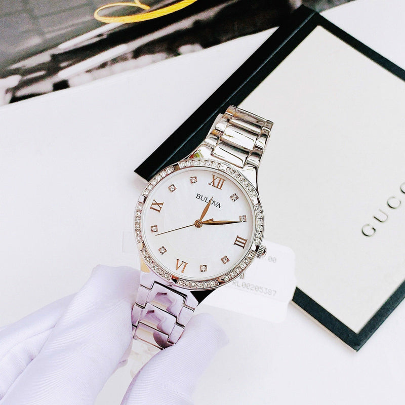 Bulova Crystal Collection Mother of Pearl Dial Silver Steel Strap Watch for Women - 96L263 Buy Now By Bulova