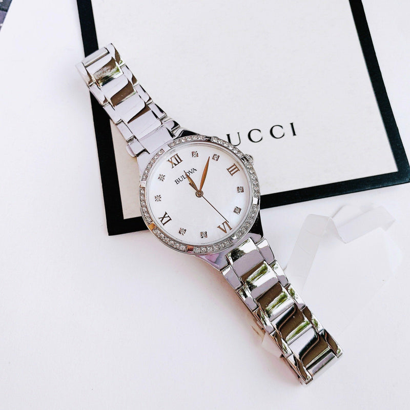 Bulova Crystal Collection Mother of Pearl Dial Silver Steel Strap Watch for Women - 96L263 Buy Now By Bulova