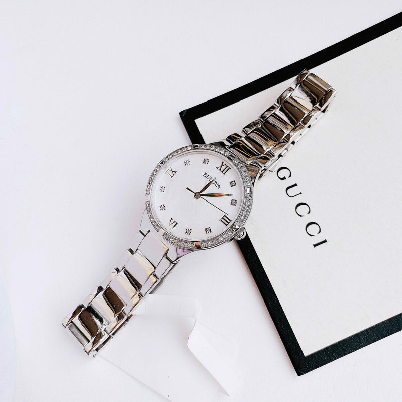Bulova Crystal Collection Mother of Pearl Dial Silver Steel Strap Watch for Women - 96L263 Buy Now By Bulova