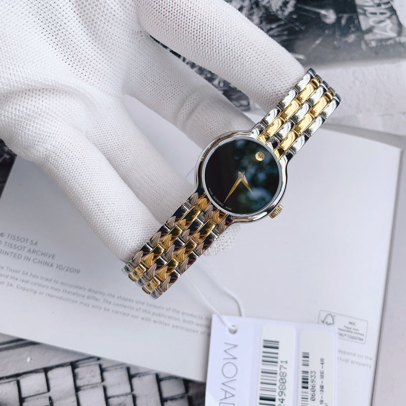 Shop Movado Veturi Quartz Black Dial Two Tone Steel Strap Watch for Women - 0606933 in USA