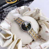 Shop Movado Veturi Quartz Black Dial Two Tone Steel Strap Watch for Women - 0606933 in USA