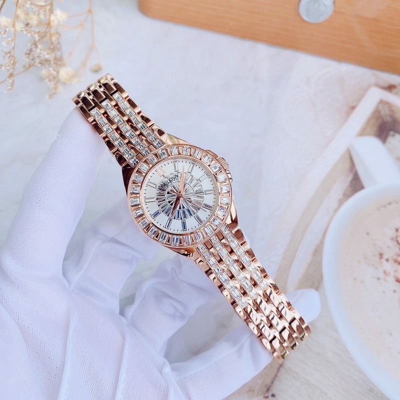 Bulova Phantom White Dial with Swarovski Baguettes Rose Gold Steel Strap Watch for Women - 98L268 Buy Now By Bulova