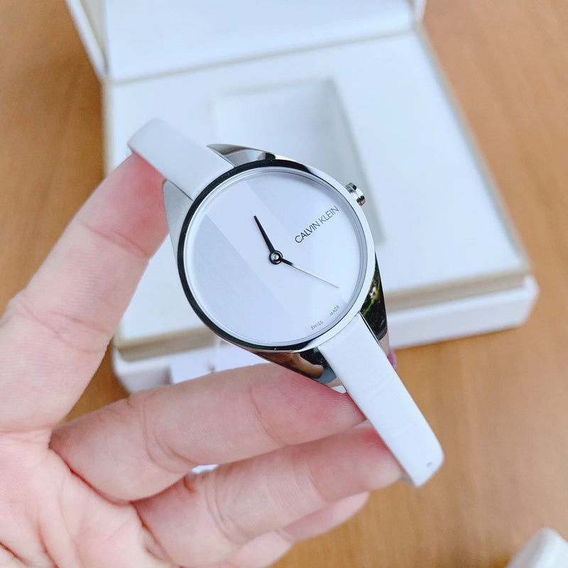 Calvin Klein Rebel White Dial White Leather Strap Watch for Women - K8P231L6 Buy Now By Calvin Klein