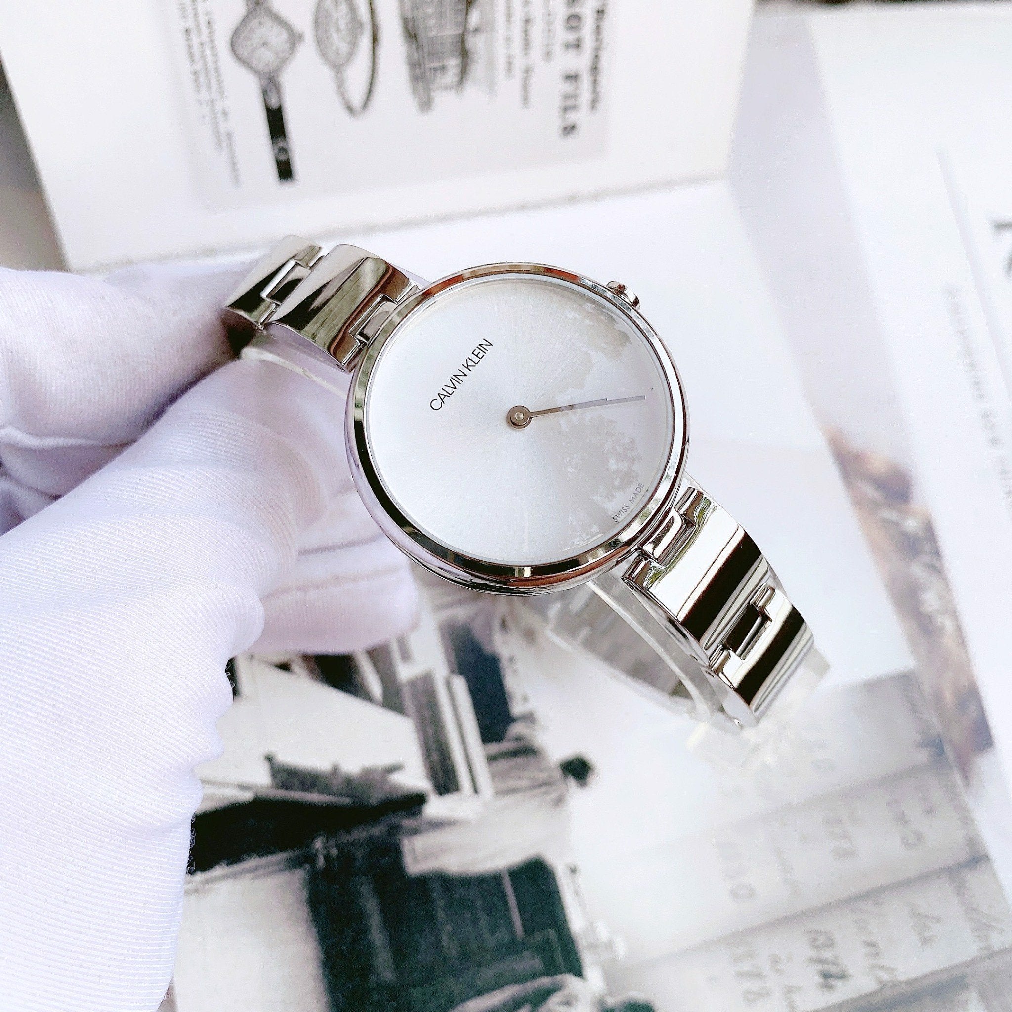 Calvin Klein Wavy Silver Dial Silver Steel Strap Watch for Women - K9U23146