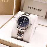Versace Hellenyium Quartz Blue Dial Silver Steel Strap Watch for Men - VEVK00921 Buy Now By Versace