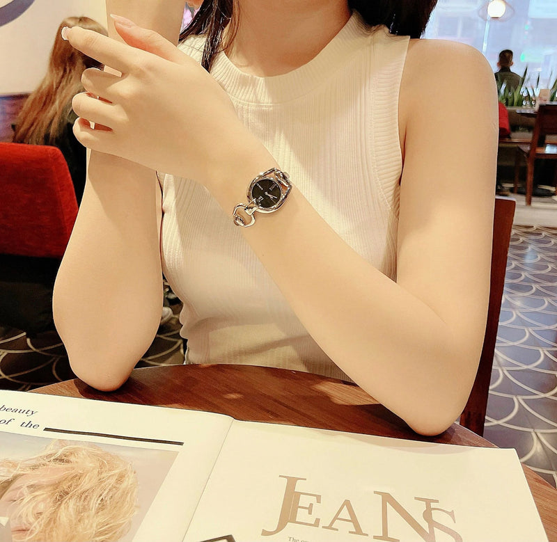 Gucci Horsebit Collection Mother of Pearl Black Dial Silver Steel Strap Watch For Women - YA139503 Buy Now By Gucci