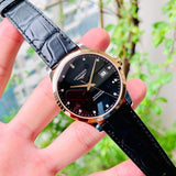 Longines Record Black Dial Black Leather Strap Watch for Men - L2.821.5.57.2 Buy Now By Longines