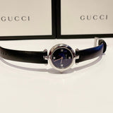 Shop Gucci Diamantissima Quartz Diamonds Black Dial Black Leather Strap Watch for Women - YA141506 in USA