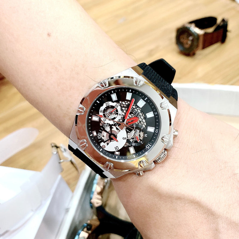 Guess Third Grear Multi Function Black Dial Black Rubber Strap Watch for Men- GW0334G1 Buy Now By Guess