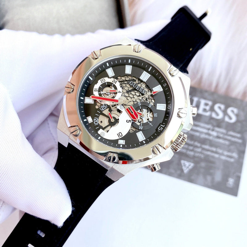 Guess Third Grear Multi Function Black Dial Black Rubber Strap Watch for Men- GW0334G1 Buy Now By Guess