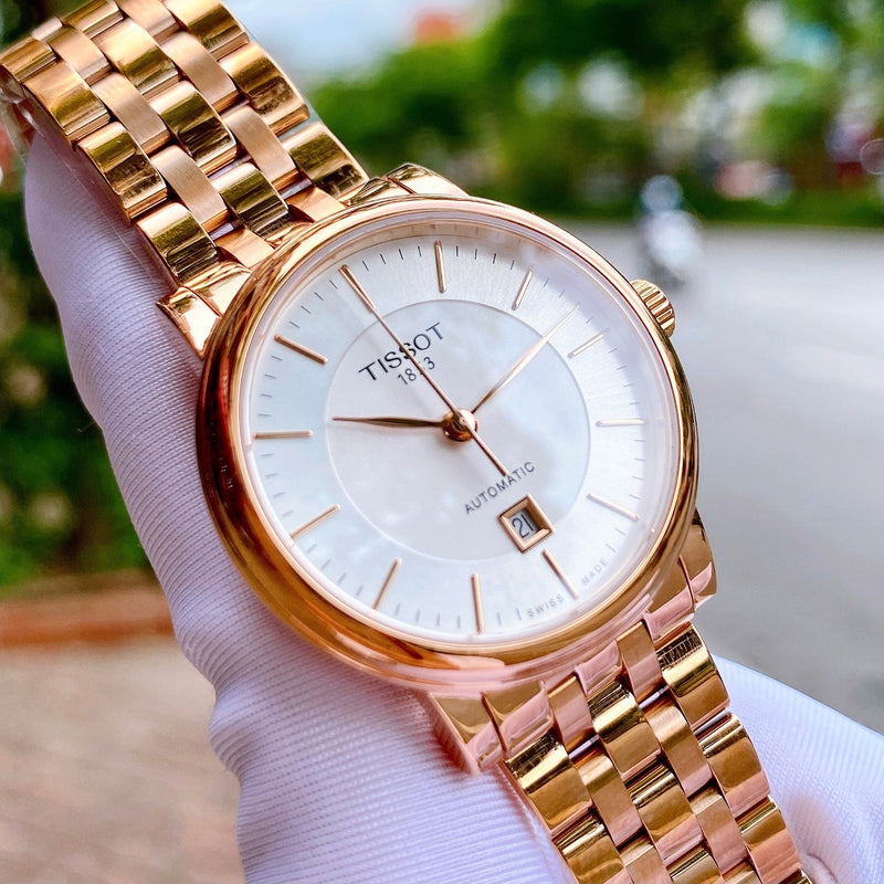 Tissot T Classic Carson Premium White Dial Rose Gold Steel Strap Watch for Women - T122.207.33.031.00 Buy Now By Tissot