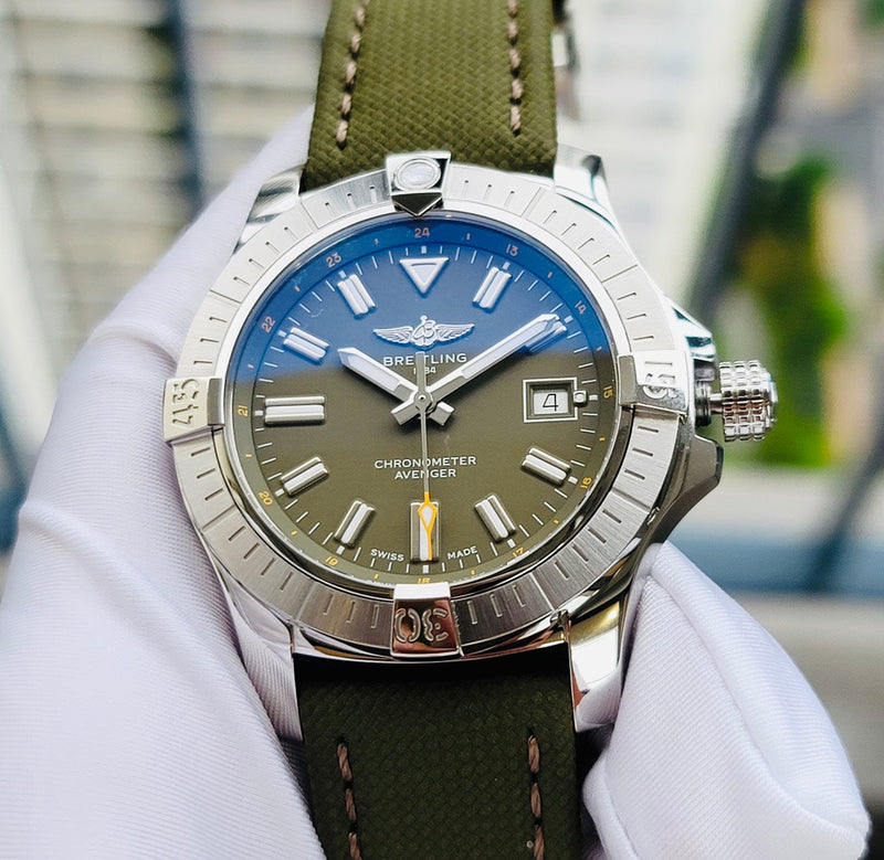 Shop Breitling Avenger Automatic GMT 43 Green Dial Green Nylon Strap Watch for Men - A17318101L1X1 in USA