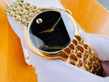 Shop Movado Veturi Black Dial Gold Steel Strap Watch for Women - 0606935 in USA
