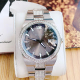 Shop Bulova Crystal Collection Brown Dial Silver Steel Strap Watch for Men - 96B221 in USA