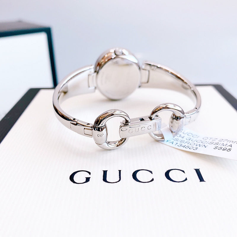 Gucci Guccissima Quartz Diamonds Brown Dial Silver Steel Strap Watch For Women - YA134503