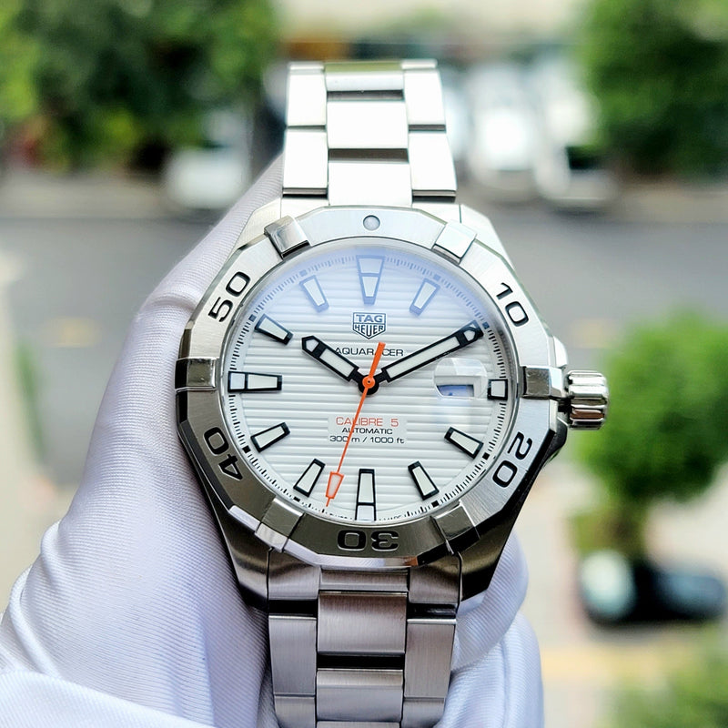 Shop Tag Heuer Aquaracer Calibre 5 Automatic White Dial Silver Steel Strap Watch for Men - WAY2013.BA0927 in USA