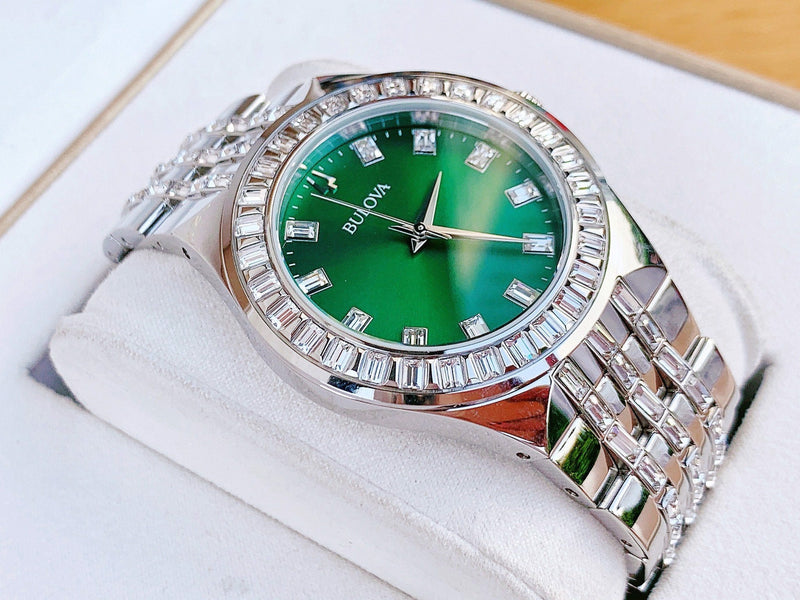 Bulova Phantom Classic Baguette Green Dial Silver Steel Strap Watch for Men - 96A253 Buy Now By Bulova
