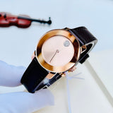 Shop Movado Bold Rose Gold Dial Brown Leather Strap Watch For Women - 3600438 in USA