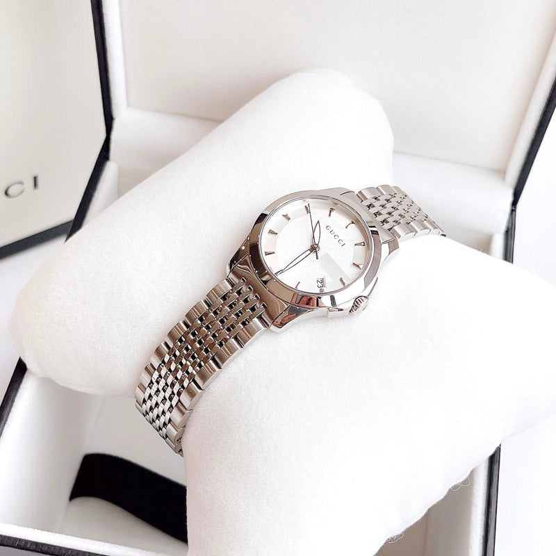 Gucci G Timeless Silver Dial Silver Steel Strap Watch For Women - YA126501 Buy Now By Gucci