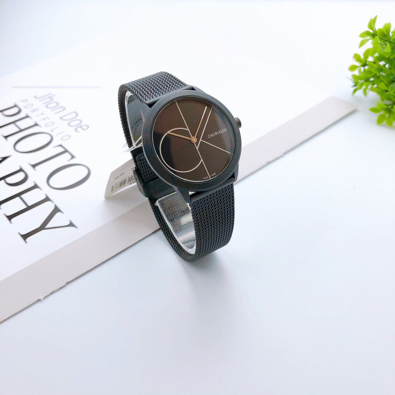 Calvin Klein Minimal Black Dial Black Mesh Bracelet Watch for Women - K3M5245X