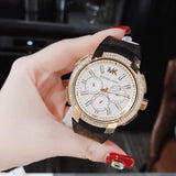 Michael Kors Sidney Multifunction White Dial Brown Leather Strap Watch For Women - MK6948 Buy Now By Michael Kors
