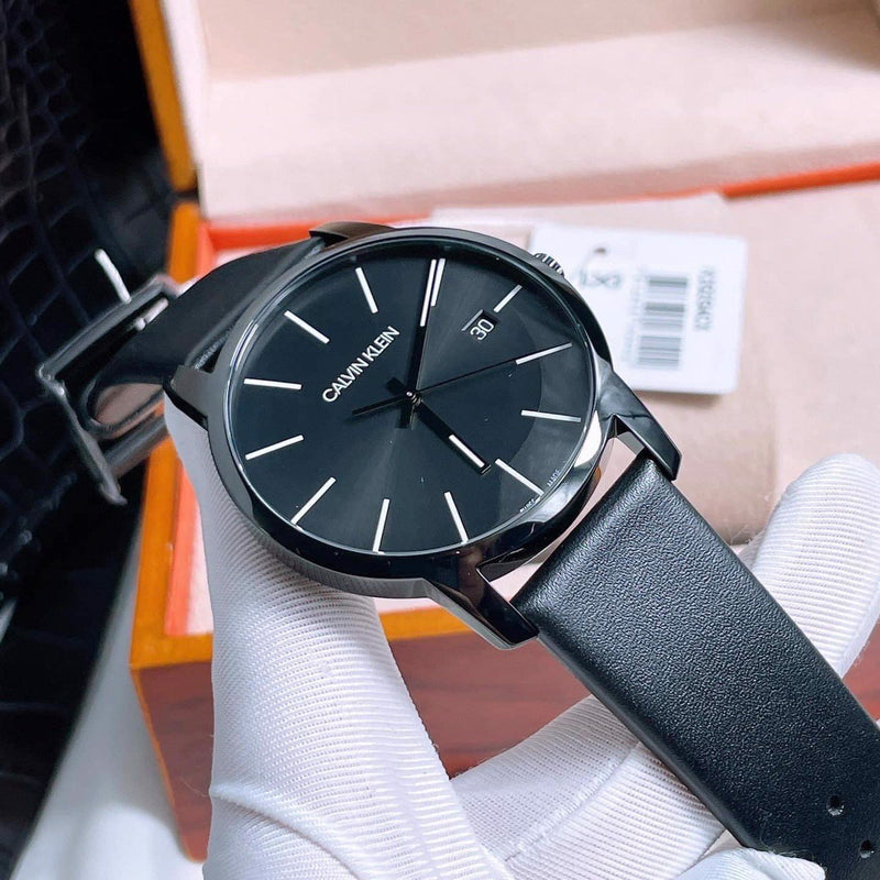 Calvin Klein City Quartz Black Dial Black Leather Strap Watch for Men - K2G2G4CX Buy Now By Calvin Klein