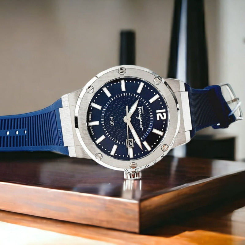 Salvatore Ferragamo F-80 Blue Dial Blue Rubber Strap Watch For Men - SFHY01022 Buy Now By Salvatore Ferragamo