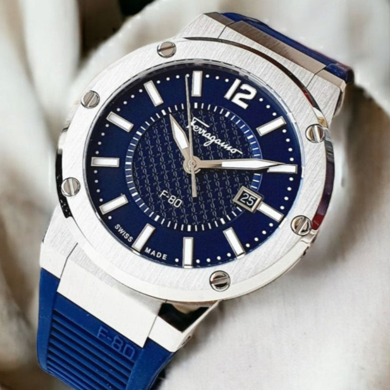 Salvatore Ferragamo F-80 Blue Dial Blue Rubber Strap Watch For Men - SFHY01022 Buy Now By Salvatore Ferragamo