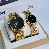Shop Movado Veturi Black Dial Gold Steel Strap Watch for Women - 0606935 in USA