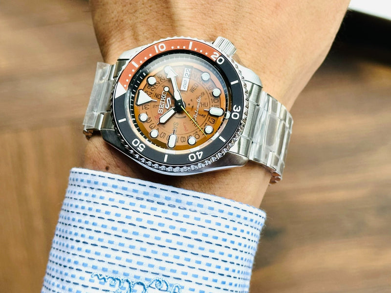 Seiko 5 Sports Sonar Special Edition Brown Dial Silver Steel Strap Watch For Men - SRPJ47K1 Buy Now By Seiko