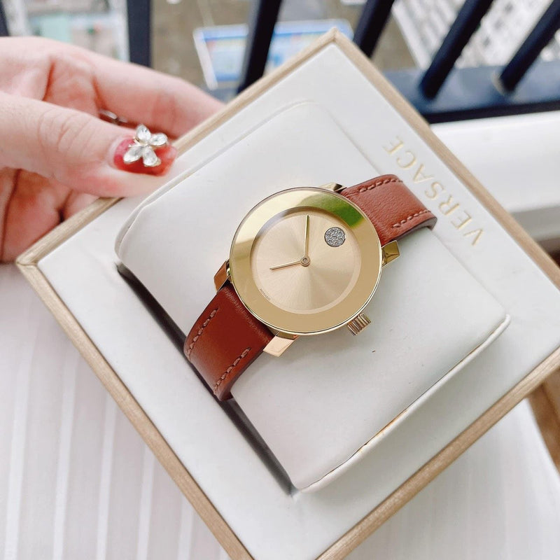 Movado Bold Gold Dial Brown Leather Strap Watch for Women - 3600437 Buy Now By Movado