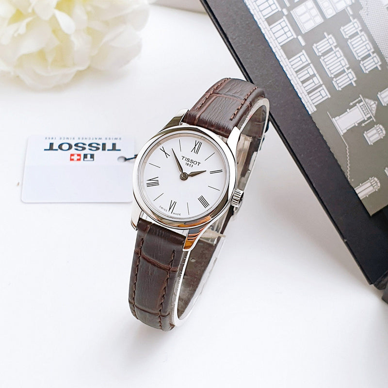 Tissot Tradition 5.5 Lady Silver Dial Brown Leather Strap Watch for Women - T063.009.16.018.00 Buy Now By Tissot